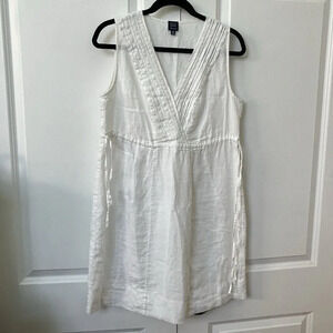 Saks Fifth Avenue Blue Vintage  Linen Dress Pintuck White Gray Small